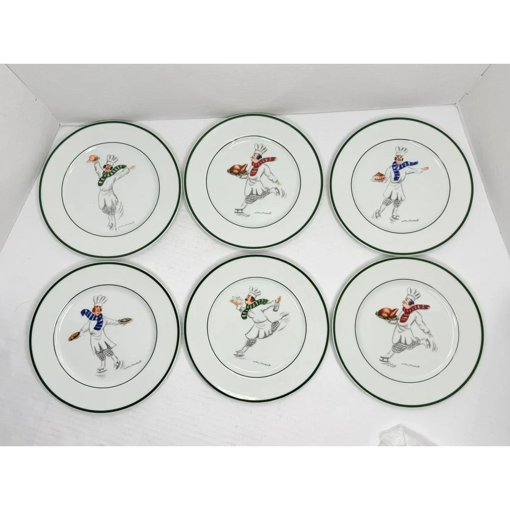 Lot 6 Guy Buffet Skating Chefs Salad Dessert Plates Mikasa Germany Christmas